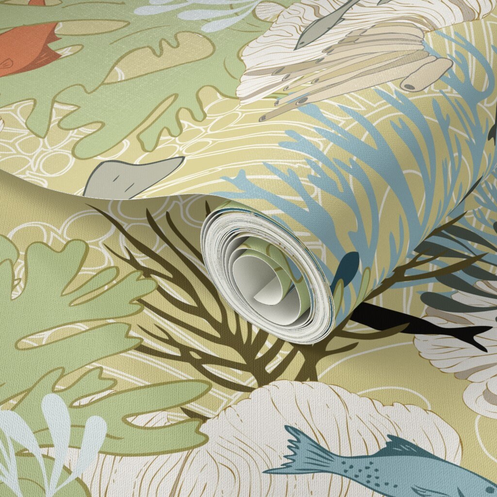 Ocean Wallpaper Coral Reef by Fernlesliestudio Yellow - Etsy