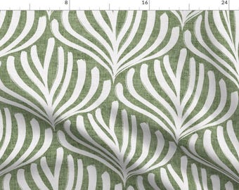 Green Coastal Fabric - Coral Reef Rhapsody by luciafontes - Botanical Brushstrokes Seashell Beach Art Deco Fabric by the Yard by Spoonflower