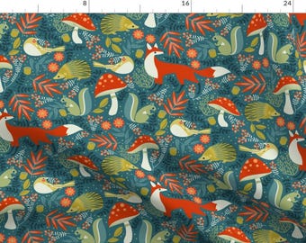 Woodland Fabric - Autumn Forest Harvest By Cjldesigns - Fox Mushroom Squirrel Hedgehog Critter Cotton Fabric By The Yard With Spoonflower