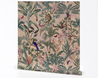 Jungle Chinoiserie Wallpaper - Tropical Paradise by smokeinthewoods - Exotic Nature Forest Removable Peel and Stick Wallpaper by Spoonflower