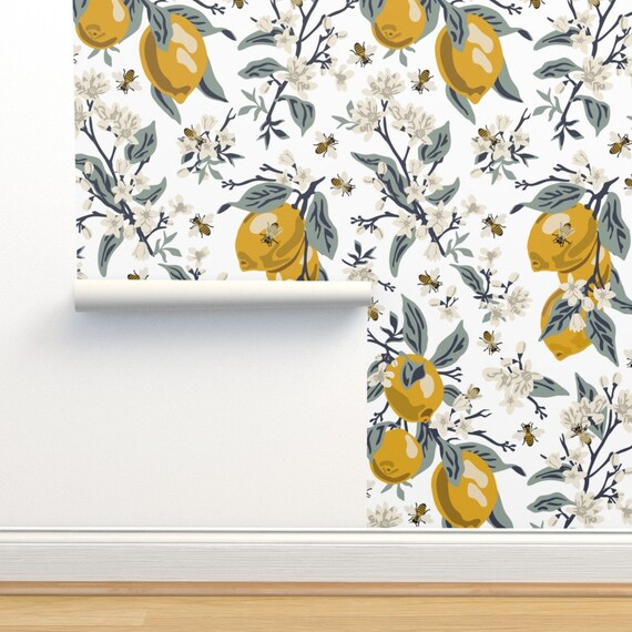 Honey Bee Wallpaper Bees and Lemons by Fernlesliestudio - Etsy UK Honey Bee Wallpaper Bees and Lemons by Fernlesliestudio - Etsy UK