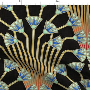 Black Fabric - Papyrus Flowers  by analinea -  Flower Abstract Art Deco Egyptian Egypt Papyrus Floral Fabric by the Yard by Spoonflower