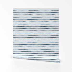 Modern Nautical Removable Peel and Stick Wallpaper - Coastal Stripe - Wall Art Wall Decor - Blue Stripes Watercolor by hipkiddesigns