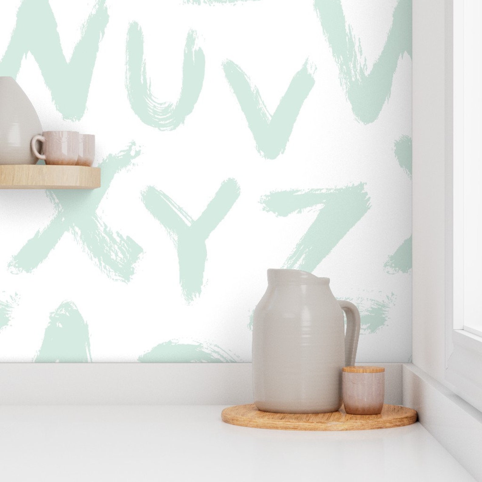 Brush Wallpaper Alphabet Letters Large Mint by Revista - Etsy