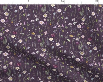 Purple Wildflower Fabric - Summer Wildflower by hipkiddesigns - Modern Floral Plum Botanical Garden Bloom Fabric by the Yard by Spoonflower