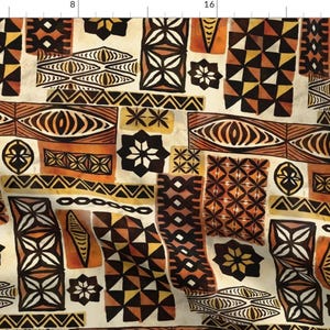 Hawaiian Tapa Fabric - Mixed Tapa By Woodyworld - Hawaiian Tapa Brown Black Orange Tiki Decor Cotton Fabric By The Yard With Spoonflower
