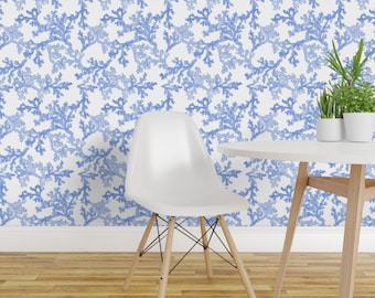 Papel de Parede Removível com Estampa de Corais Azul Oceano - Estilo Náutico Praiano - Decoração de Parede Decorativa - Coral Azul por kate_by_rolfescustomdesign