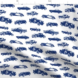 Vintage Cars Fabric - Blue Vintage Cars By Thinlinetextiles - Vintage Car Classic Blue Automobile Cotton Fabric By The Yard With Spoonflower