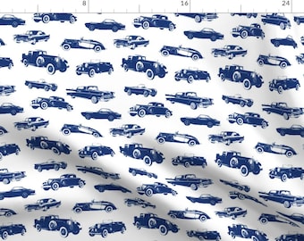 Vintage Cars Fabric - Blue Vintage Cars By Thinlinetextiles - Vintage Car Classic Blue Automobile Cotton Fabric By The Yard With Spoonflower
