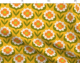 Retro Floral Fabric - Retro Geometric Floral by khakifinch - Groovy Mid Mod Floral Boho Bohemian Mcm 1960s Fabric by the Yard by Spoonflower