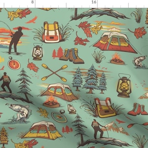 Camping Wilderness Sports Fabric - Hiking And Fishing Adventure By Joel Jensen - Sports Cotton Fabric By The Yard With Spoonflower