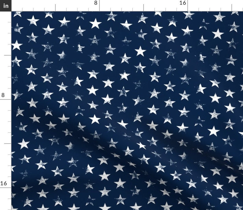 Distressed Stars Fabric White Stars on Navy Blue Grunge Etsy