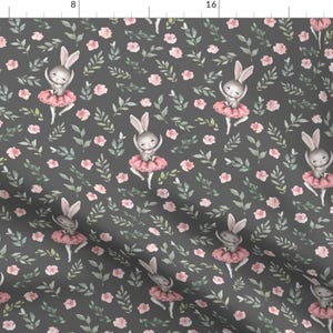 Ballet Bunny Fabric - Pink Bunny Grey By Ktscarlett - Easter Bunny Dance Ballerina Pink Baby Girl Cotton Fabric By The Yard With Spoonflower