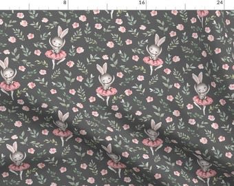 Ballet Bunny Fabric - Pink Bunny Grey By Ktscarlett - Easter Bunny Dance Ballerina Pink Baby Girl Cotton Fabric By The Yard With Spoonflower