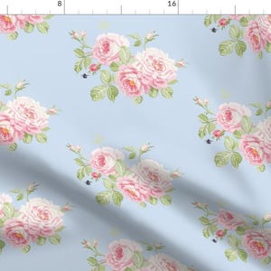 Vintage Floral Fabric - Isolde On Blueberry By Lilyoake - Pink And Blue Floral Nursery Decor Cotton Fabric By The Yard With Spoonflower