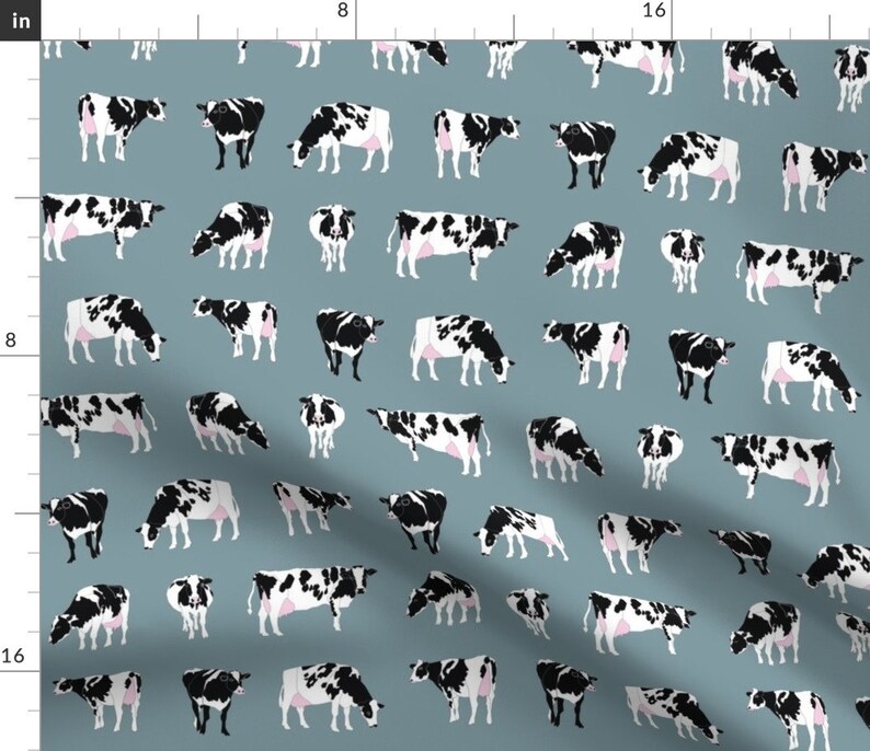 Dairy Cows Fabric Dairy Cows on Bluegrey by Pennyroyal Etsy
