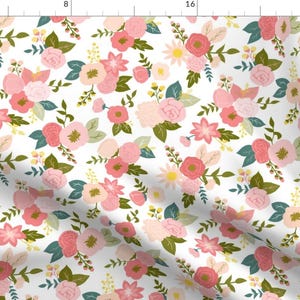 Spoonflower&#39;s Pretty In Pink Floral fabric designed by Mint Peony - printed on a variety of cotton fabrics - by the yard