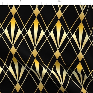 Gold Art DecoFabric - 1920s Pattern By Ravengill - 1920s Art Decor Black Gold Geometric Abstract Cotton Fabric By The Yard With Spoonflower