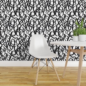 Carta da parati adesiva in bianco e nero - Scarabocchi moderni disegnati a mano con inchiostro - Decorazione murale rimovibile - Scarabocchi in bianco e nero di erinkarr