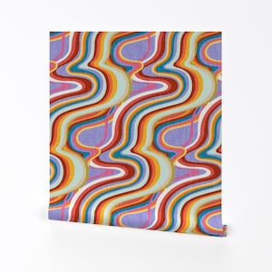 Hippie Swirls Removable Peel and Stick Wallpaper - Psychedelic Stripes Waves Ribbons Groovy - Wall Art Wall Decor - 70s Groove by appleyards