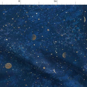 Moon Fabric - Moon Stars By Rebecca Reck Art - Blue Stars Galaxy Night Space Astronomy Kids Cotton Fabric By The Yard With Spoonflower