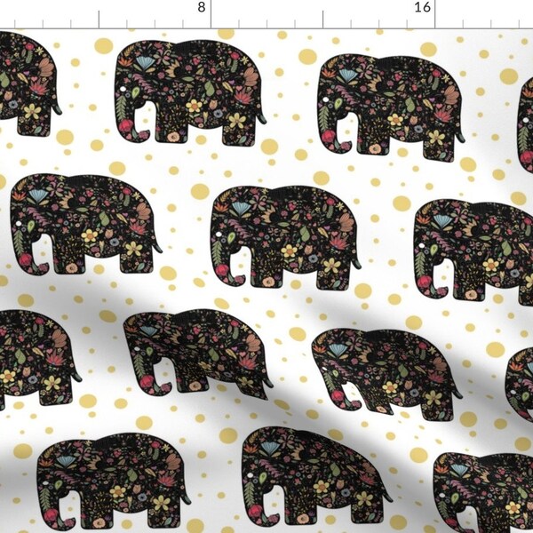 Elephant Fabric - Floral Elephant By Heatherdoucette - Flowers Floral Elephant Boho Cotton Fabric By The Yard With Spoonflower