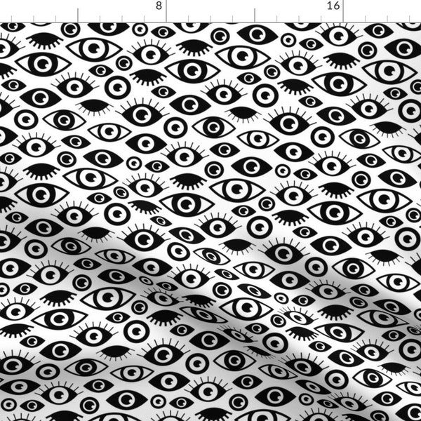 Eye Fabric - Beautiful Eyes Retro Eye Lash And Love Wink  Black And White By Littlesmilemakers - Cotton Fabric By The Yard With Spoonflower