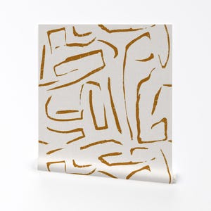 Modern Abstract Removable Peel and Stick Wallpaper - Geometric Burnt Orange Ivory - Wall Art Wall Decor - Indu Ochre by holli_zollinger