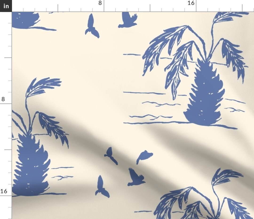 Coastal Fabric Galveston Island by Jasmine_goodwin Palm Tree Sunset Birds Tropical Island Ocean