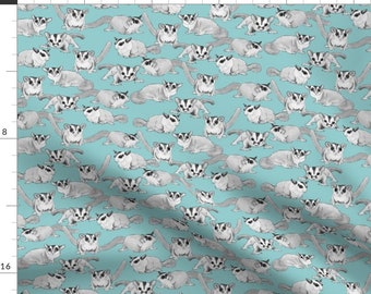 Sugar Glider Fabric - Black And White Sugar Gliders On Blue By Landpenguin - Pet Sugar Glider Cotton Fabric By The Yard With Spoonflower