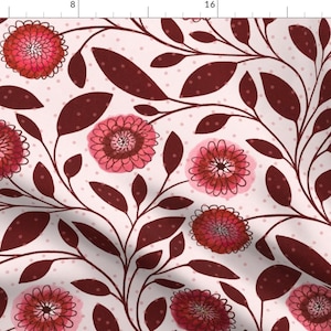 Deep Red Floral Fabric - Burgundy Flowers by liliancaplen - Garden Botanical Pink Flowers Red Pink Fabric by the Yard by Spoonflower