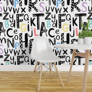 Alphabet Wallpaper - Nursery Lettering By Laura May Designs - Alphabet Custom Printed Removable Self Adhesive Wallpaper Roll by Spoonflower