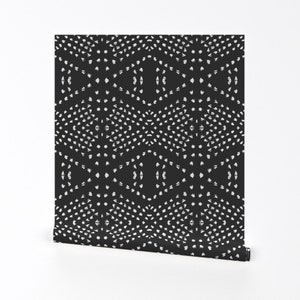 Mud Cloth Wallpaper - Boho Tile Charcoal By Holli Zollinger - Black Custom Printed Removable Self Adhesive Wallpaper Roll by Spoonflower
