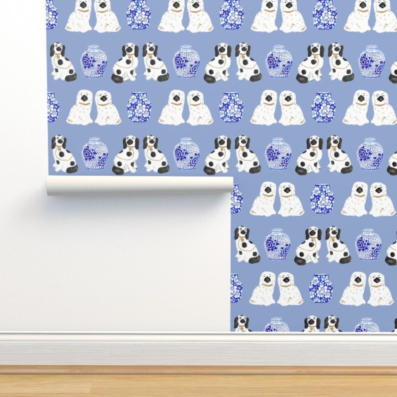 Jars Wallpaper Staffordshire Dogs Ginger Jars Blue by - Etsy