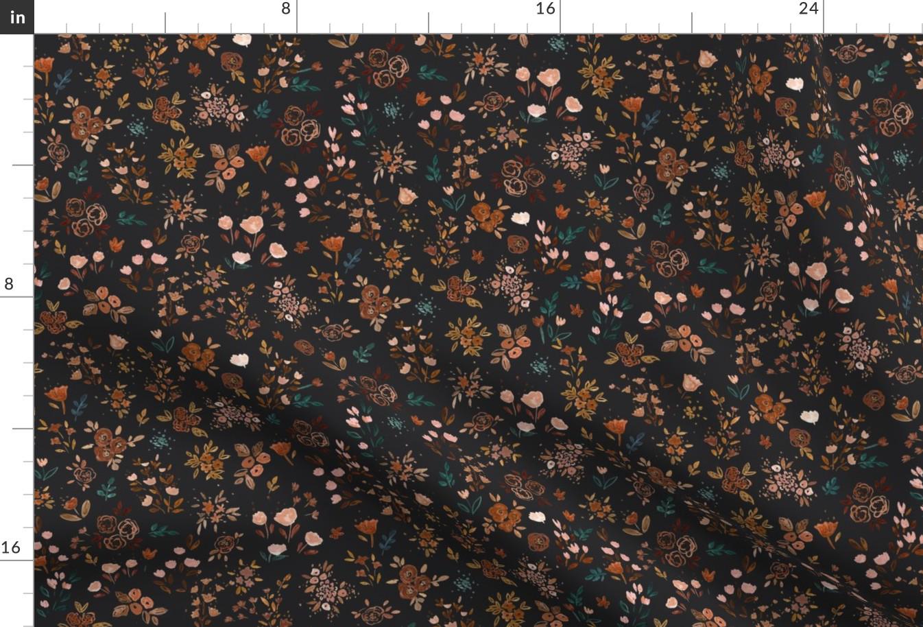 Floral Fabric - Darlene Floral By Crystal Walen - Ditsy Autumn Dark Earth Tones Brown Maroon Cotton Fabric By The Yard With Spoonflower
