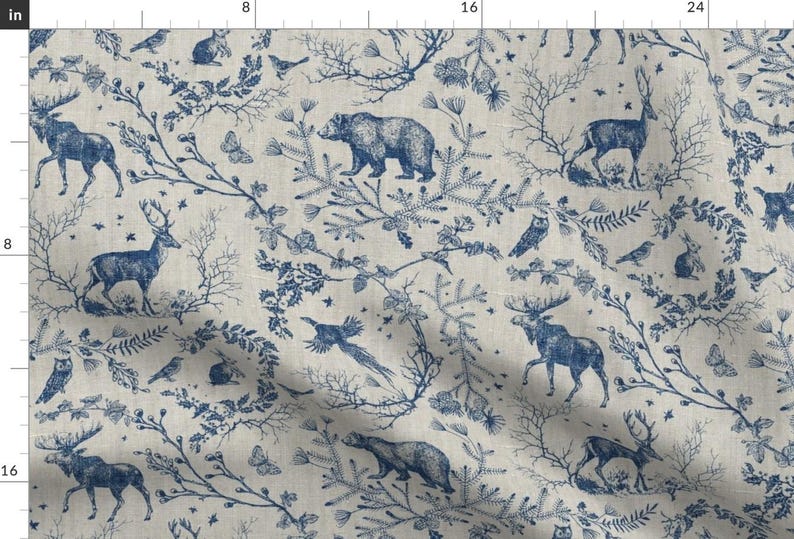 ウッドランドトワル張り生地 - ウィンタートワルブルー by nouveau_bohemian - 冬のホリデーブルー＆タン生地（1ヤードあたり）Spoonflower 画像 2