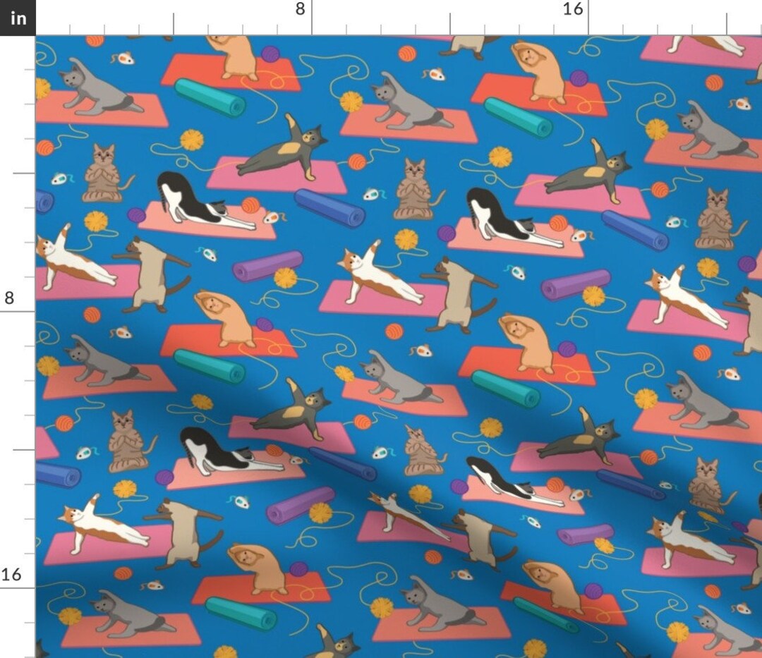 Dark Blue Cat Yogas Fabric Funny Cats Doing Yoga Blue by Etsy