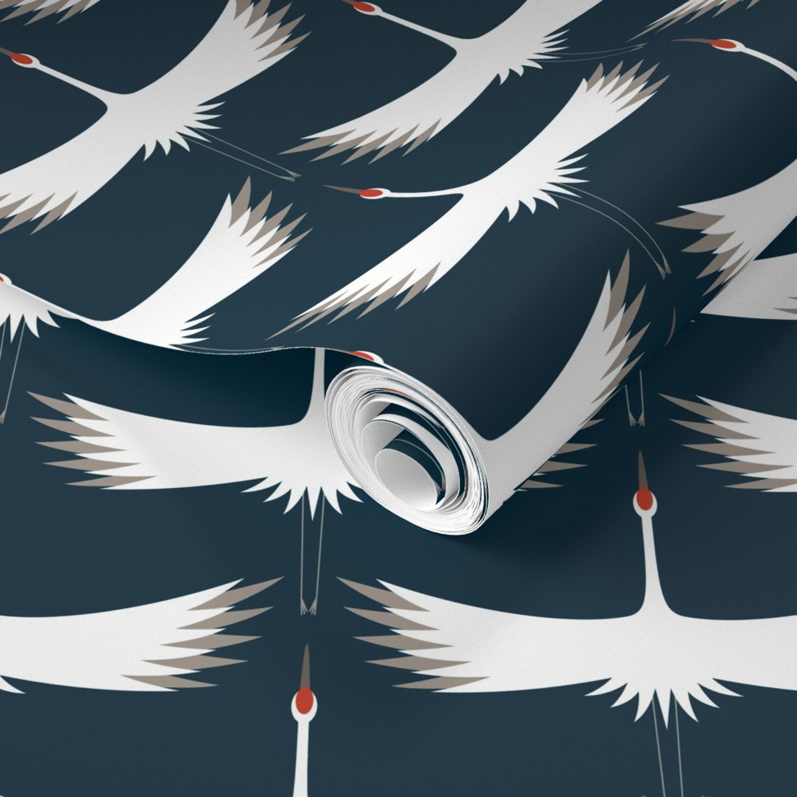 Art Deco Crane Wallpaper Whooping Crane Migration by - Etsy