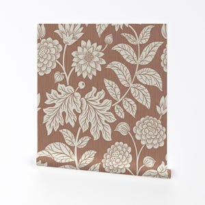 Papel de parede removível e autoadesivo botânico - Vintage com estampa floral de fazenda - Arte de parede - Decoração de parede - Listras florais terrosas Jumbo por shwetaggaikwad