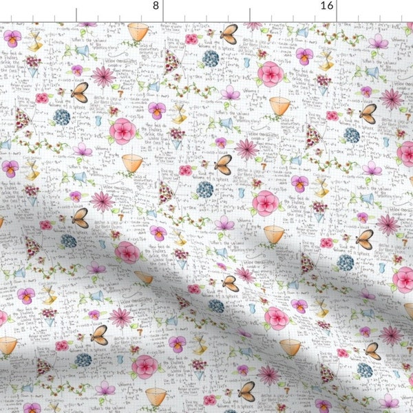 Floral Math Fabric - Calculus Flowers By Blairfully Made - Watercolor White Pink Green Botanical  Cotton Fabric By The Yard With Spoonflower