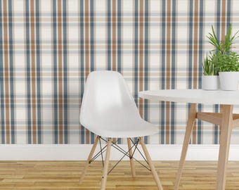 Fall Tartan Peel and Stick Wallpaper - Sage Green Rustic Check Soft Grey - Removable Wall Decor Art - Autumn Plaid  by lavonne_renee_designs