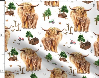 highland cow jersey fabric