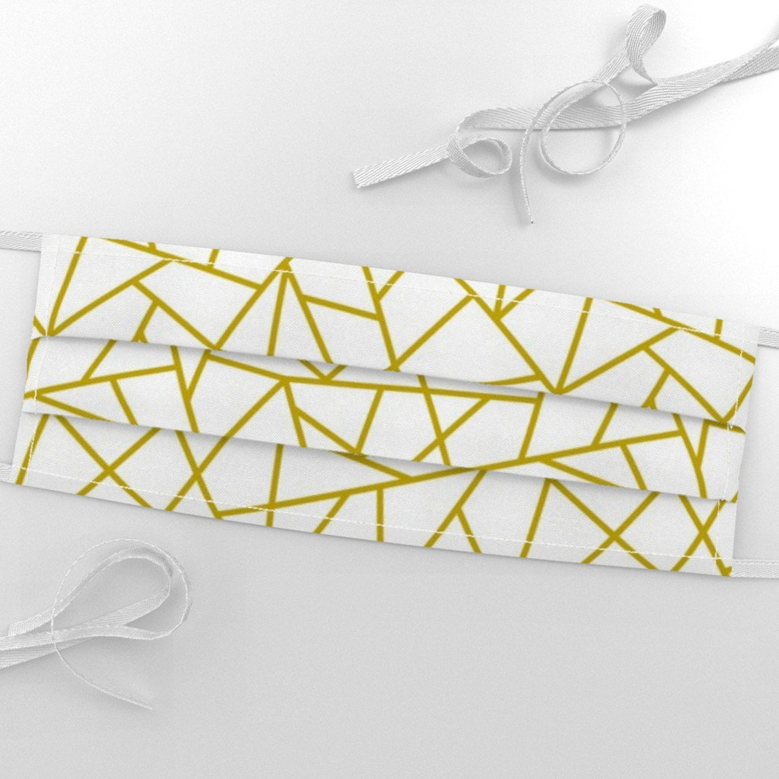 Yellow Abstract Fabric Abstract Geometric Gold On White Etsy