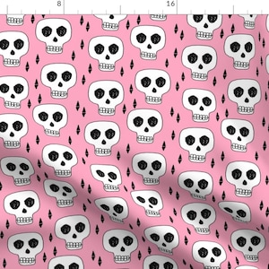 Halloween Fabric - Skull /Skulls Pink Creepy Scary Spooky Halloween By Andrea Lauren - Cotton Fabric by the Yard With Spoonflower
