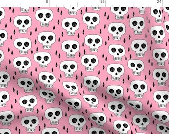 Halloween Fabric - Skull /Skulls Pink Creepy Scary Spooky Halloween By Andrea Lauren - Cotton Fabric by the Yard With Spoonflower
