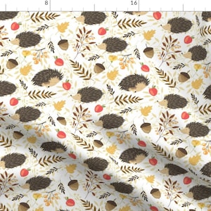 Woodland Hedgehogs Fabric - Cute Hedgehogs By Juliabadeeva - Fall Foliage Apples and Hedgehogs Cotton Fabric By The Yard With Spoonflower