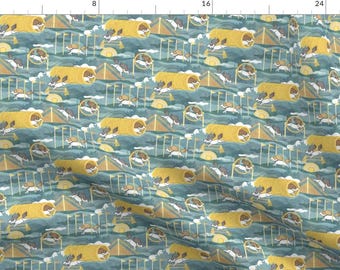Dog Fabric - Dog Agility Mini- Dogs At The Park By Patricia Lima - Dog Blue Yellow Pets Training Cotton Fabric By The Yard With Spoonflower