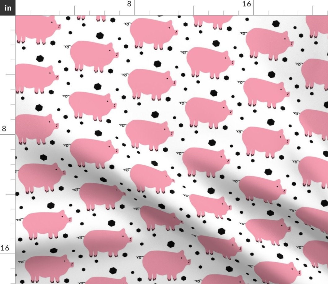 Pink Pig Fabric Here Piggy Piggy By Heatherdoucette Farm Etsy