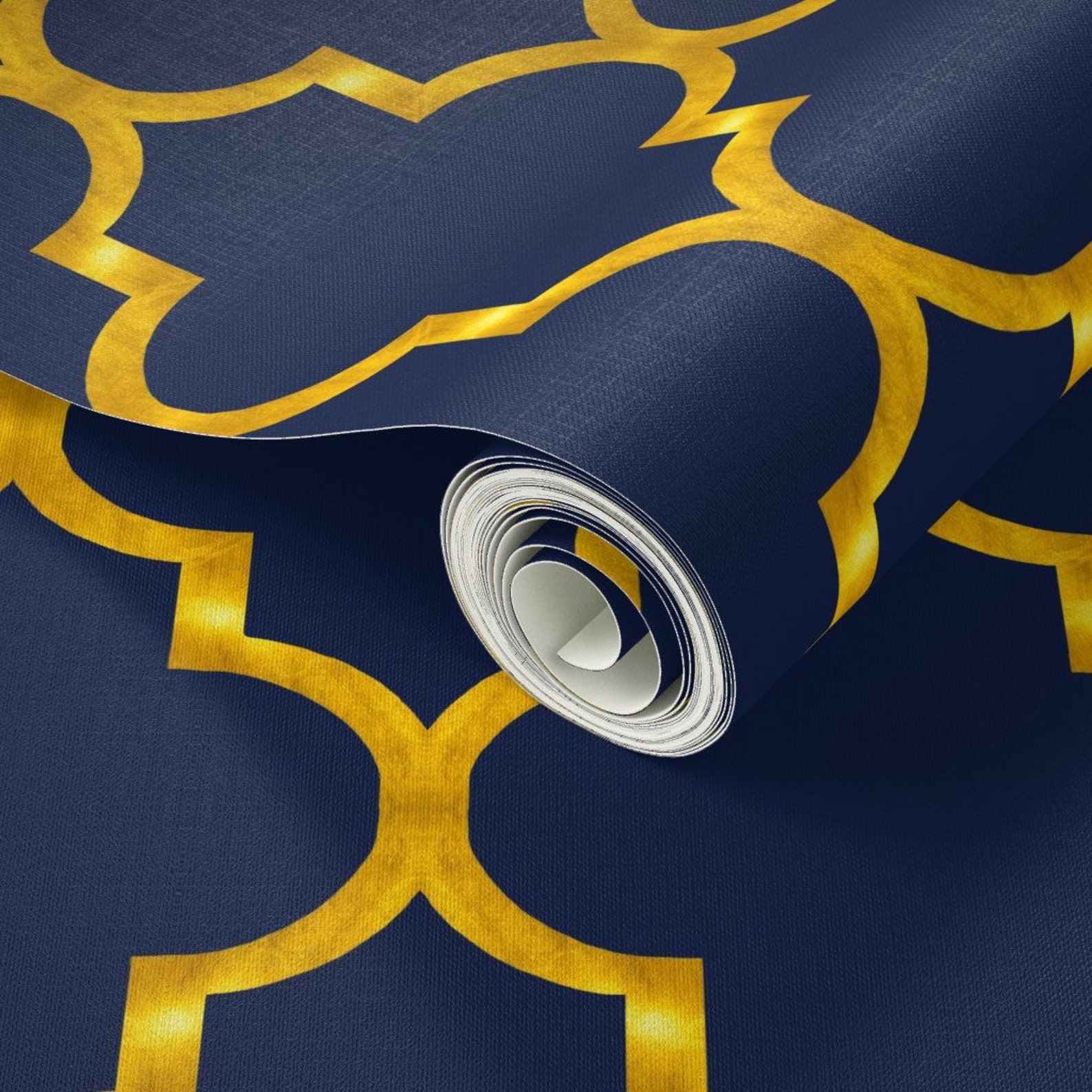 Ogee Wallpaper Navy and Gold Quatrefoil by Etsy