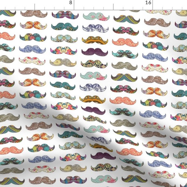 Mustache Mania Fabric - Mustache Mania By Biancagreen - Abstract Rainbow Hipster Mustache Cotton Fabric By The Yard With Spoonflower